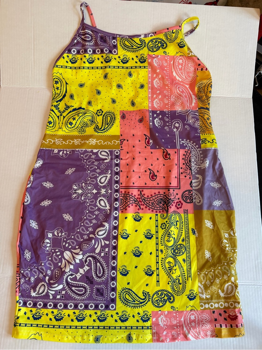 SHEIN Yellow, Purple & Pink Bandana Patchwork Sundress